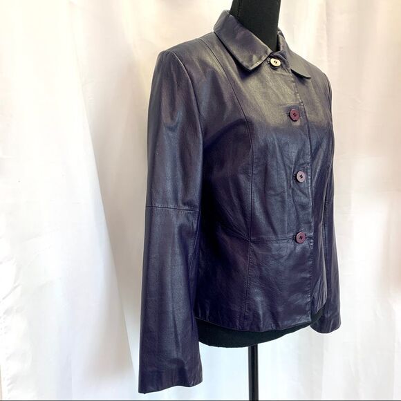 Danier Leather dark purple button front jacket size 8 - Picture 3 of 9